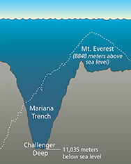 Mariana Trench, Mount Everest, Challenger Deep.