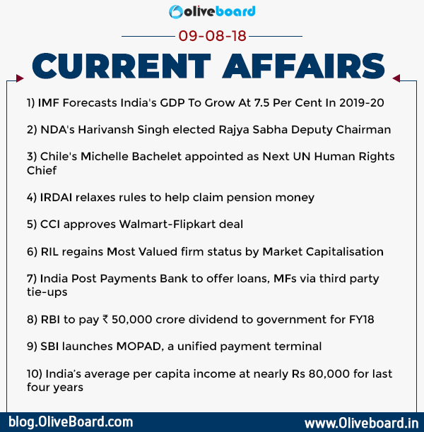 Current Affairs 9th August 18 Daily Gk Current Affairs 9th August 18 Daily Gk