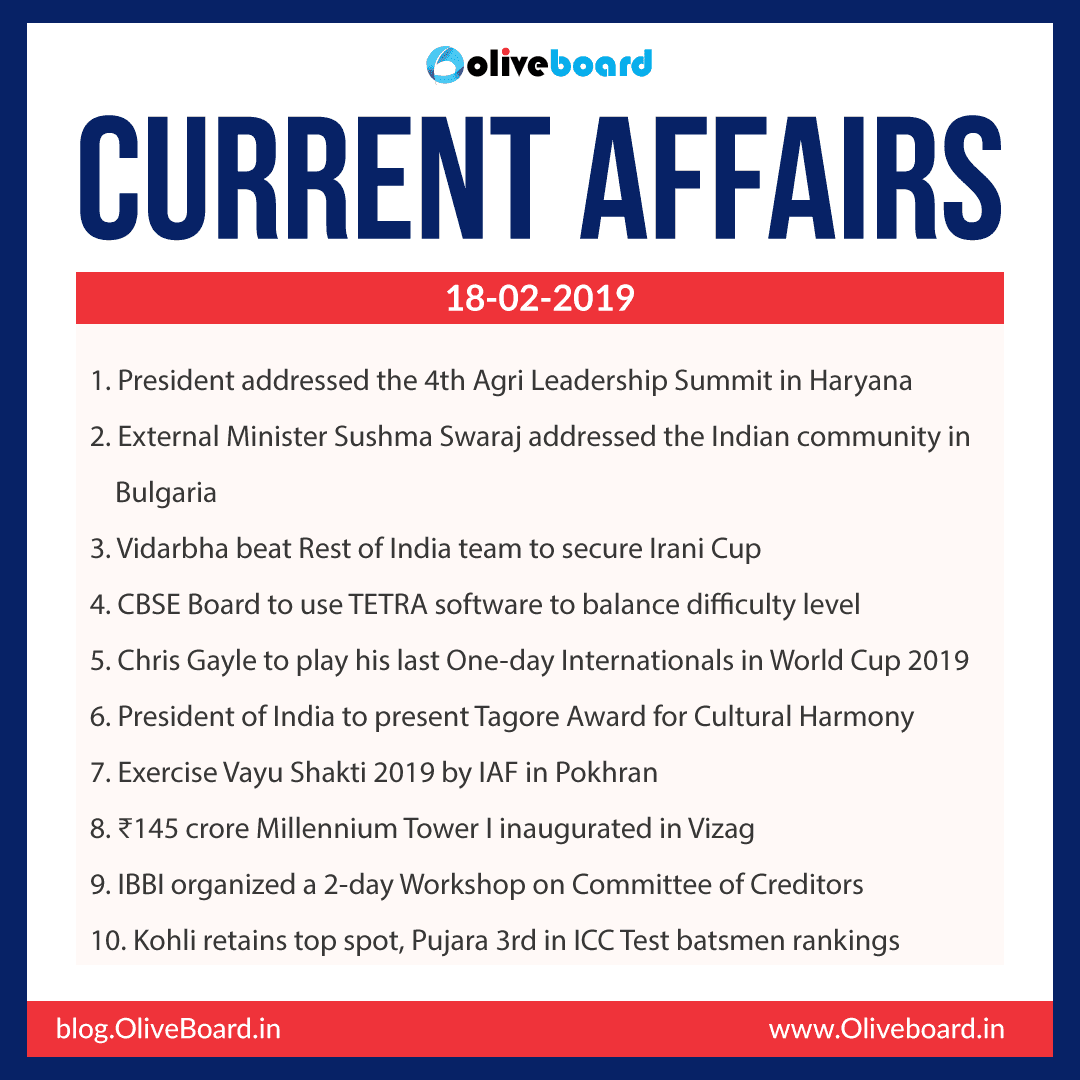 Current Affairs: 18 February 2019