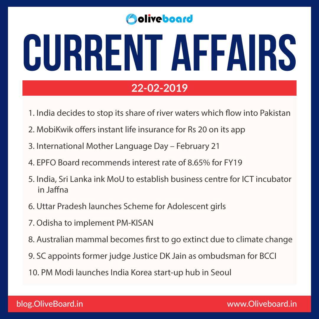 Current Affairs: 22 February 2019