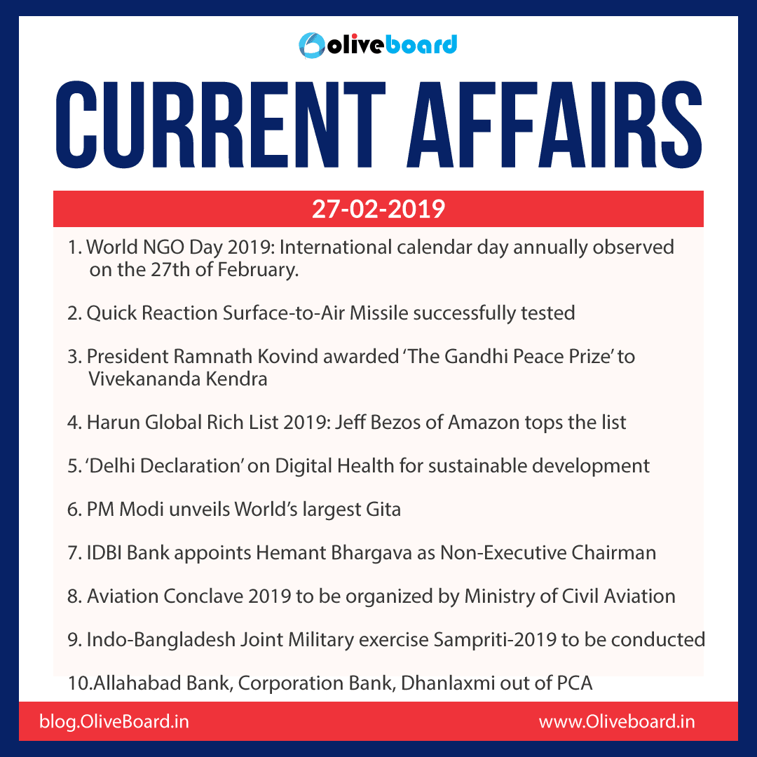 Current Affairs: 27 February 2019