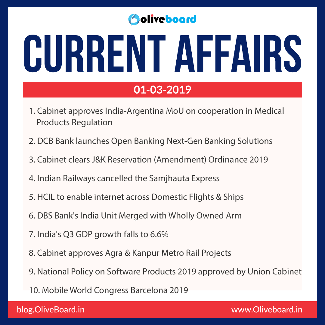 Current Affairs: 01 March 2019