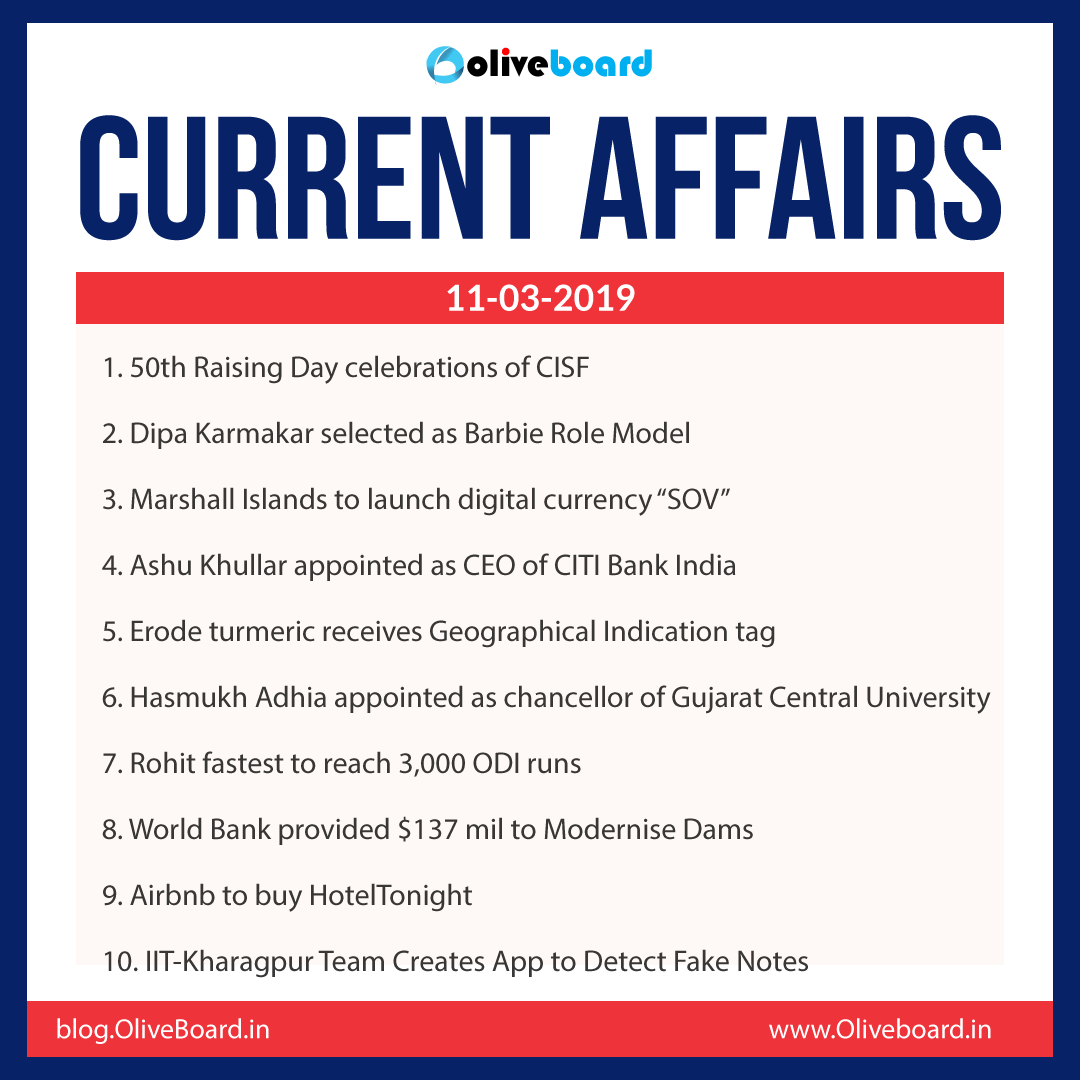 Current Affairs: 11 March 2019