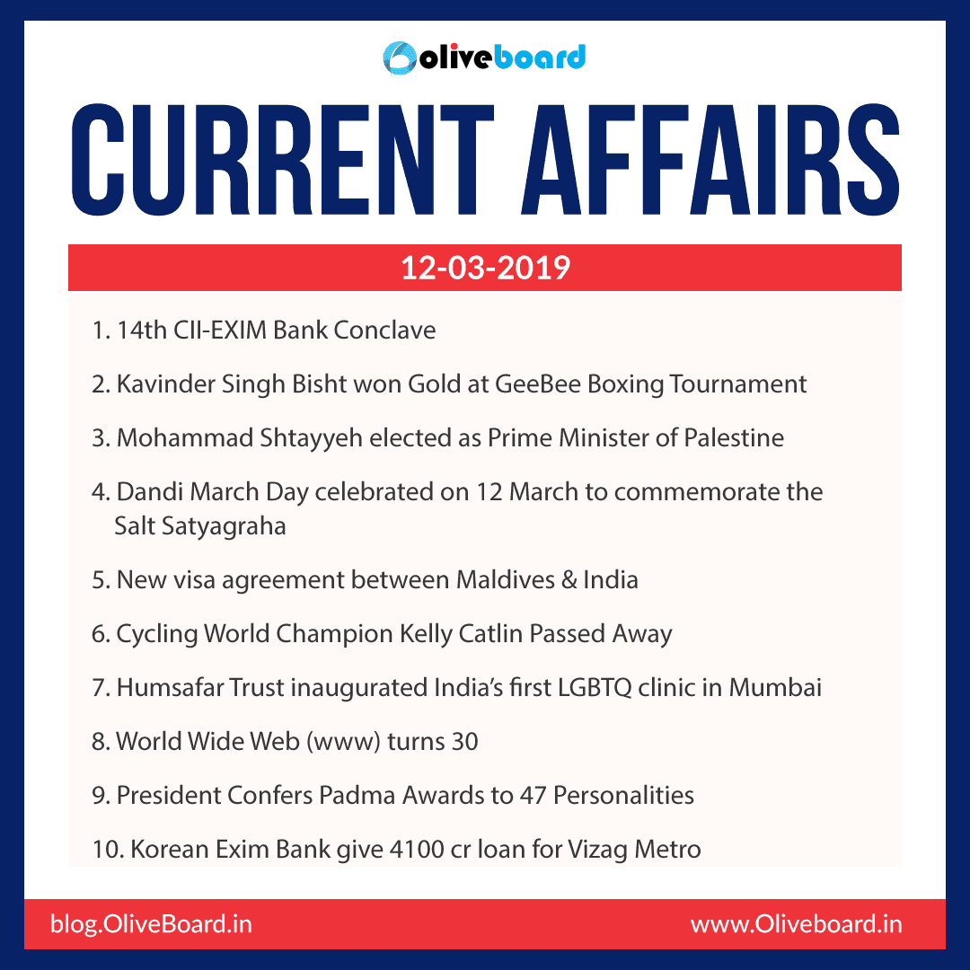 Current Affairs: 12 March 2019