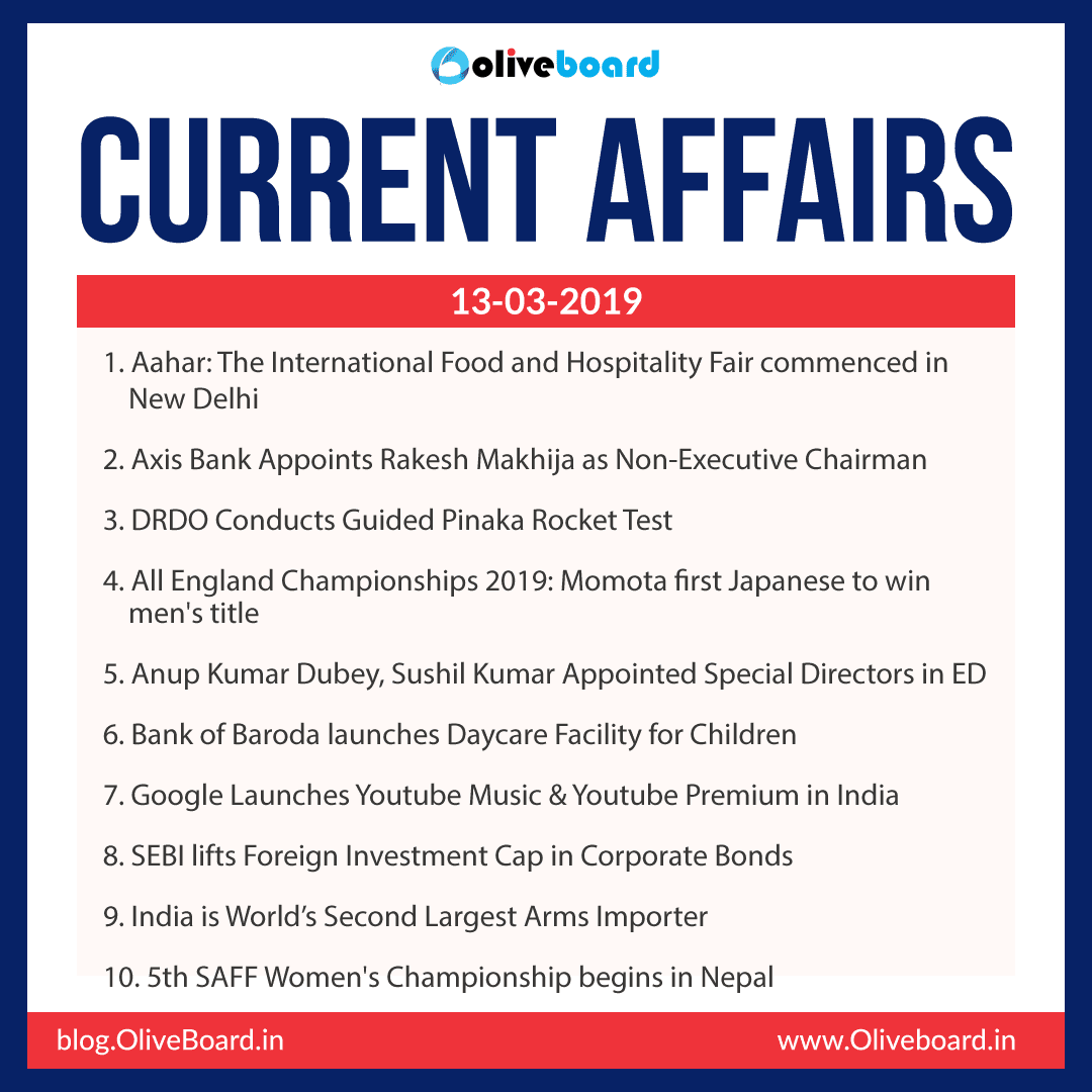 Current Affairs: 13 March 2019