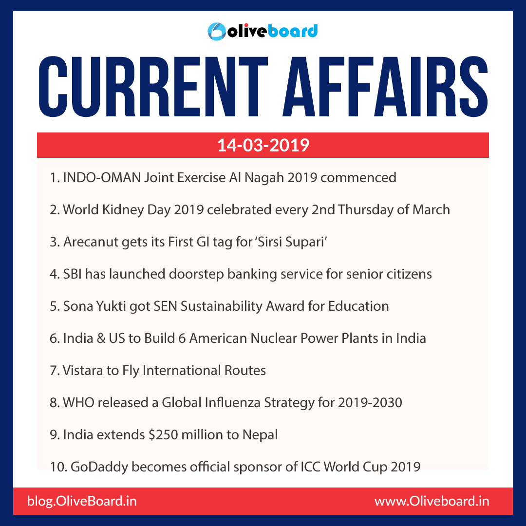 Current Affairs: 14 March 2019