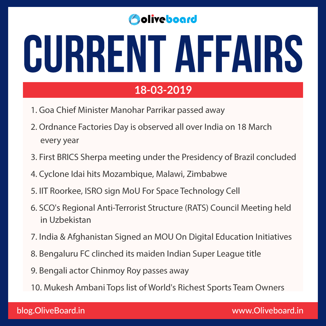 Current Affairs 18 March 2019