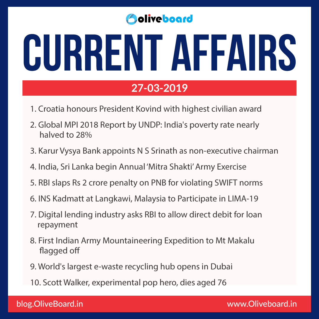 Current Affairs: 27 March 2019 1