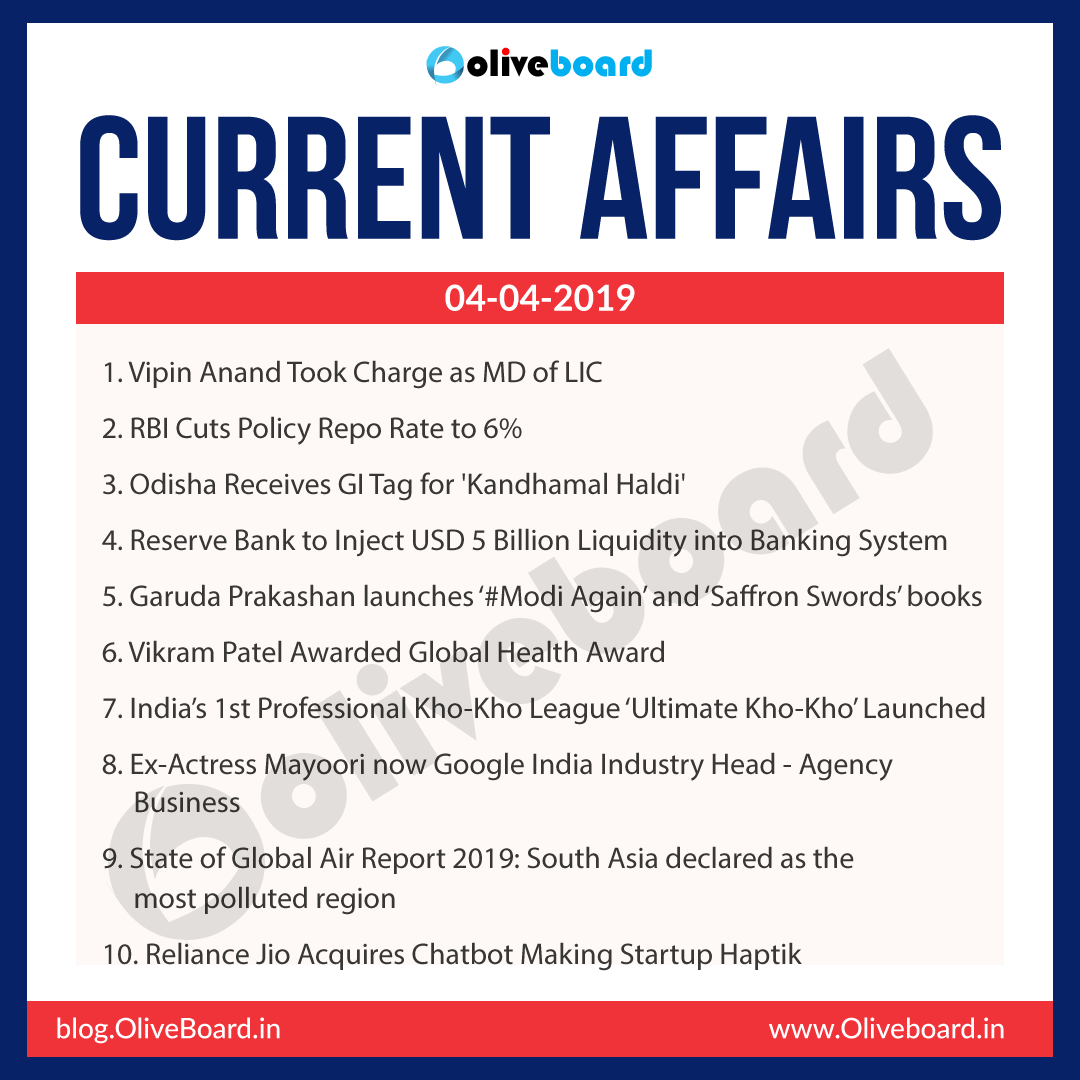 Current Affairs: 04 April 2019