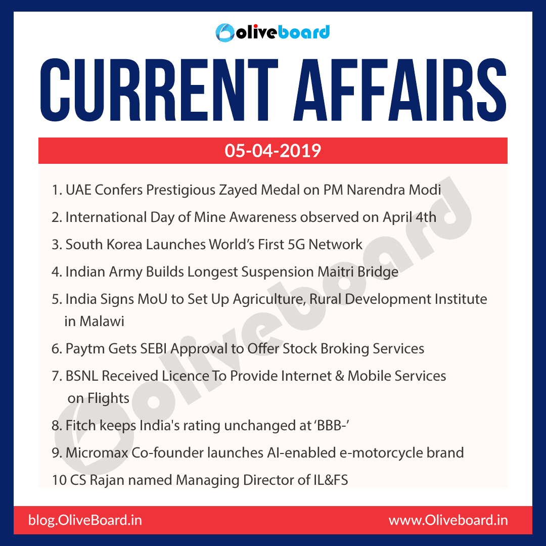 Current Affairs: 05 April 2019