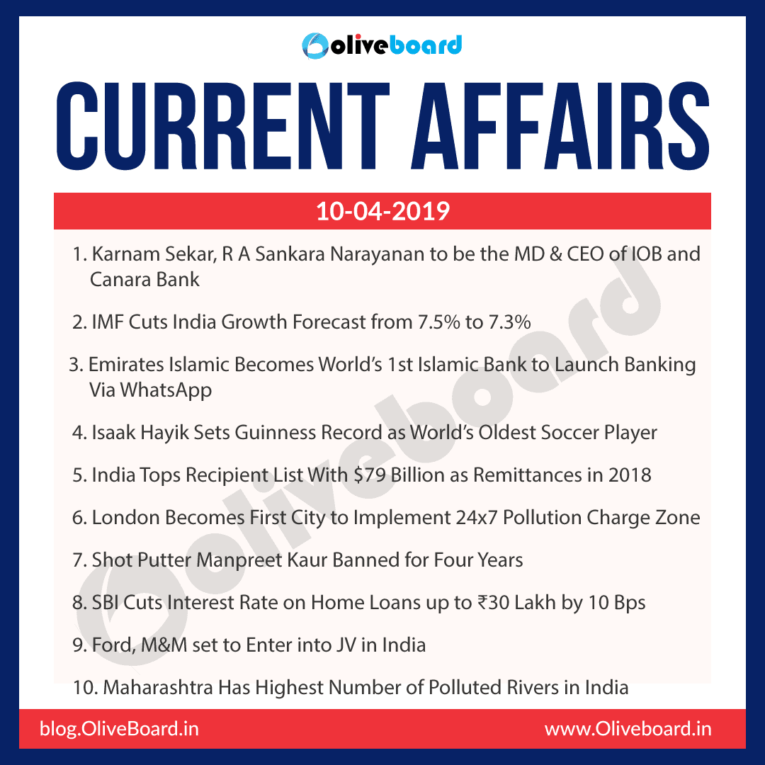 Current Affairs: 10 April 2019