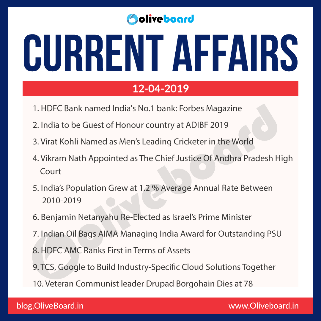 Current Affairs: 12 April 2019