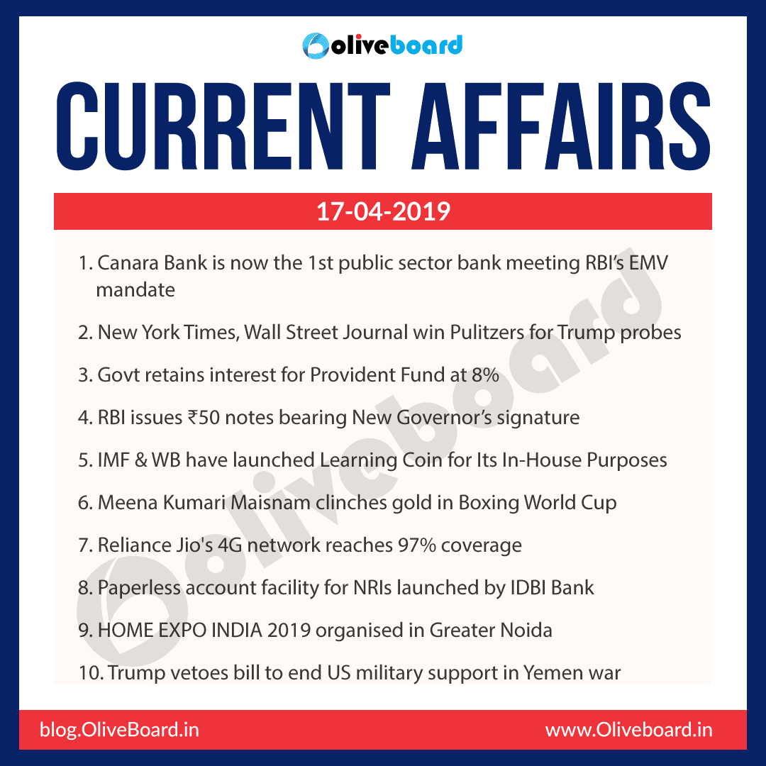 Current Affairs: 17 April 2019