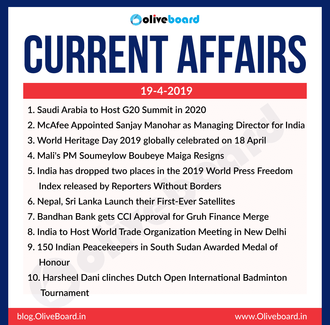 Current Affairs: 19 April 2019