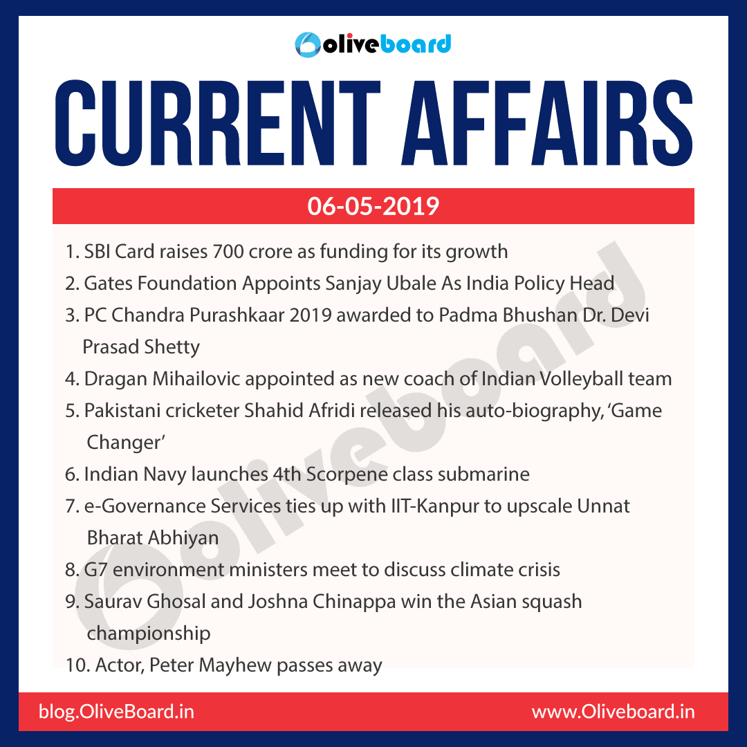 Current Affairs 06 May 2019