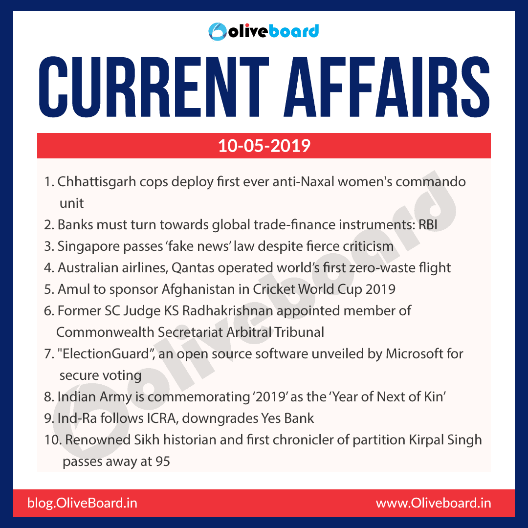 Current Affairs 10 May 2019