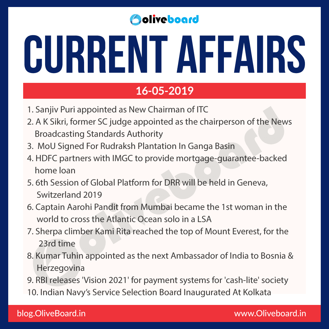 Current Affairs 16 May 2019