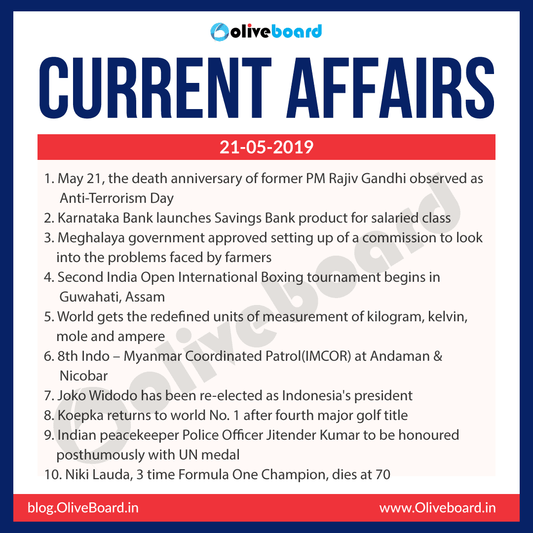 Current Affairs 21 May 2019