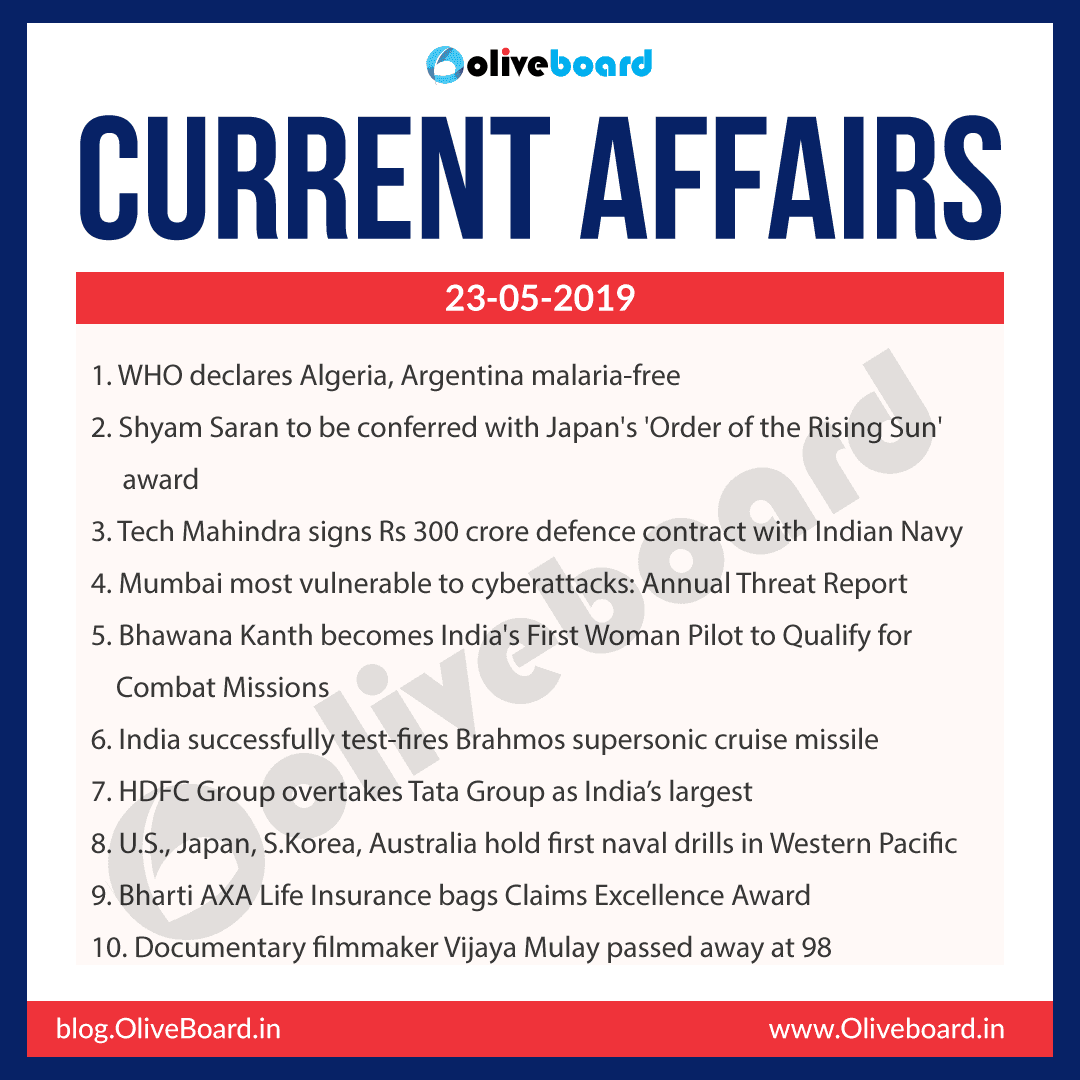 Current Affairs 23 May 2019
