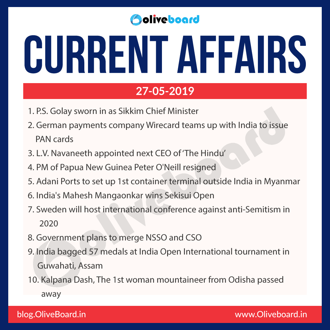 Current Affairs 27 May 2019