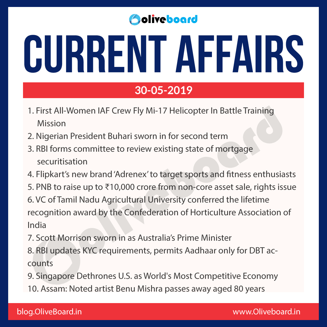 Current Affairs 30 May 2019