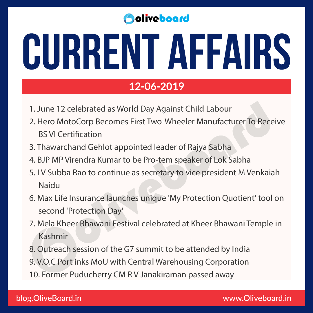 Current Affairs 12 June 19 Daily Gk Preparation