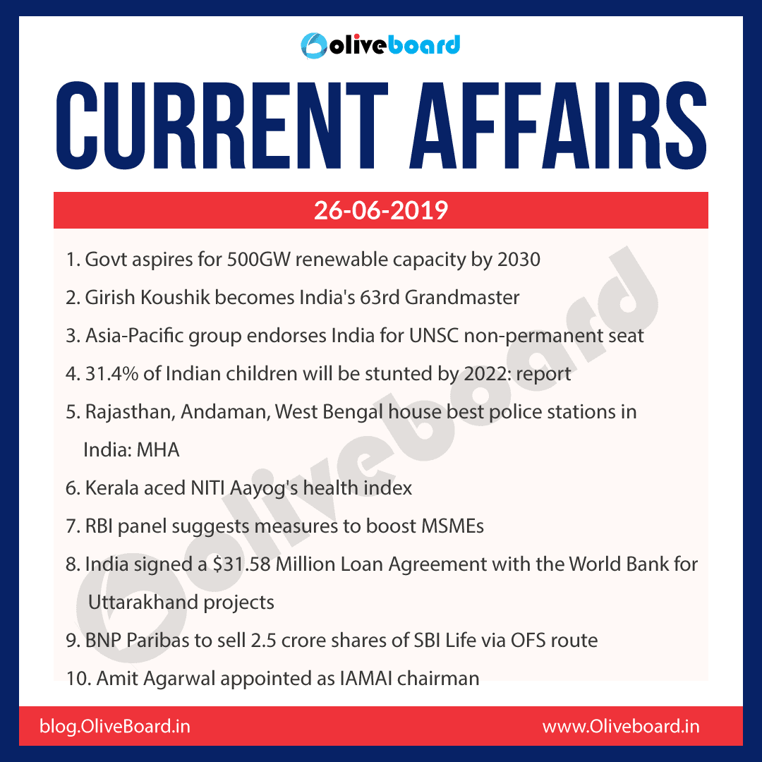 Current Affairs 26 June 2019