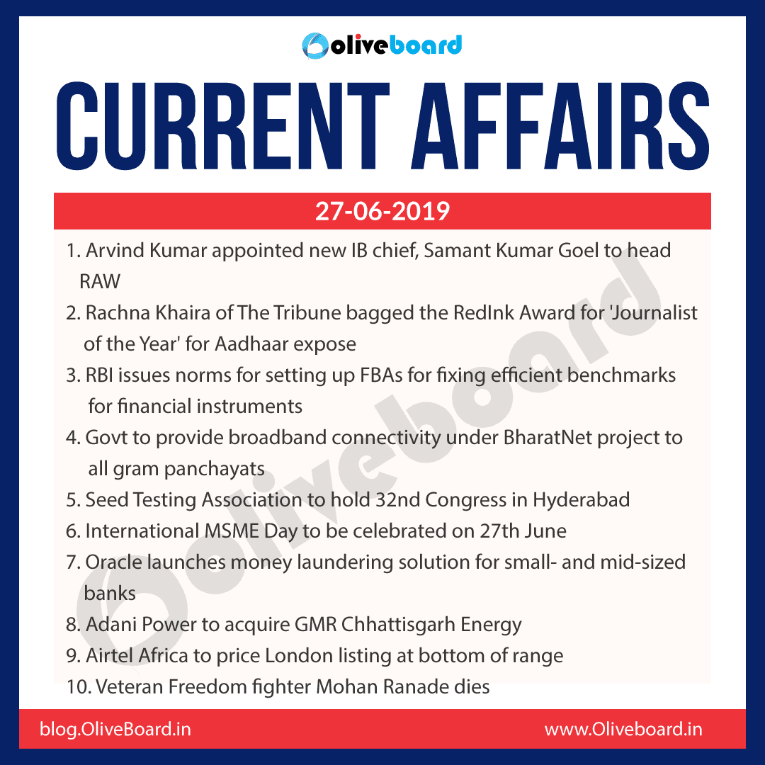 Current Affairs 27 June 2019