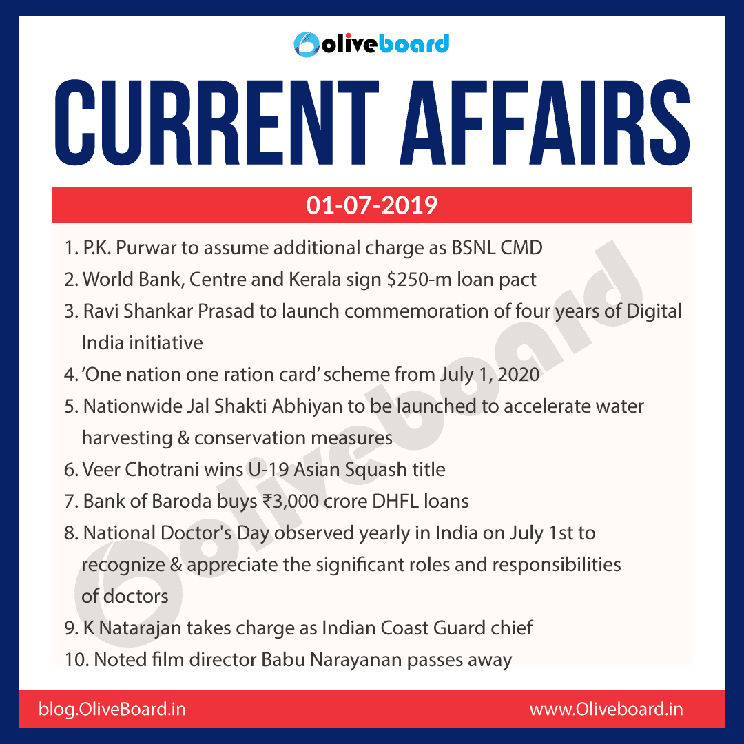 Current Affairs 01 July 2019