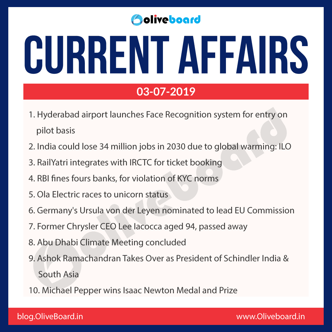 Current Affairs 03 July 2019