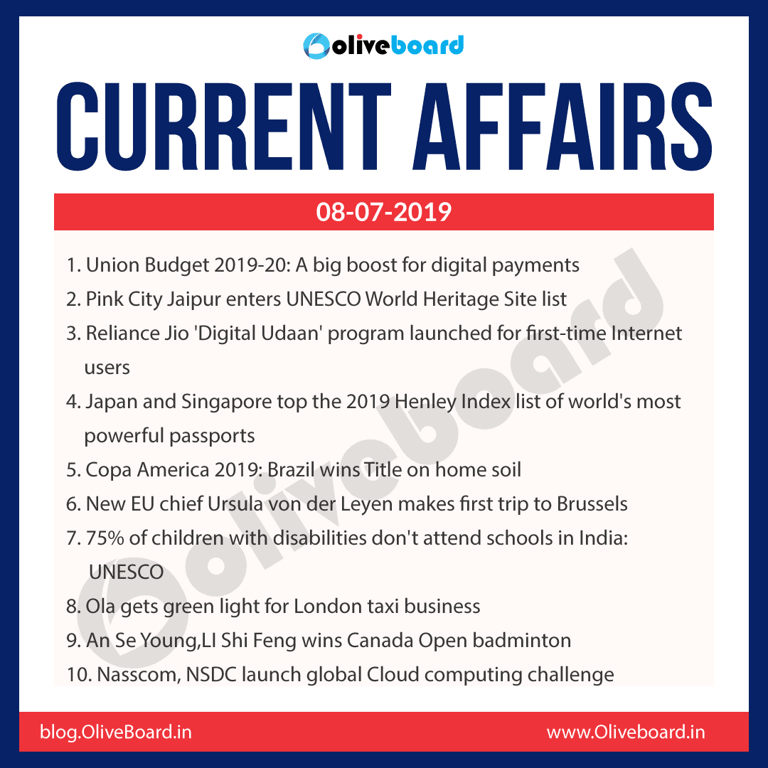 Current Affairs 08 July 2019