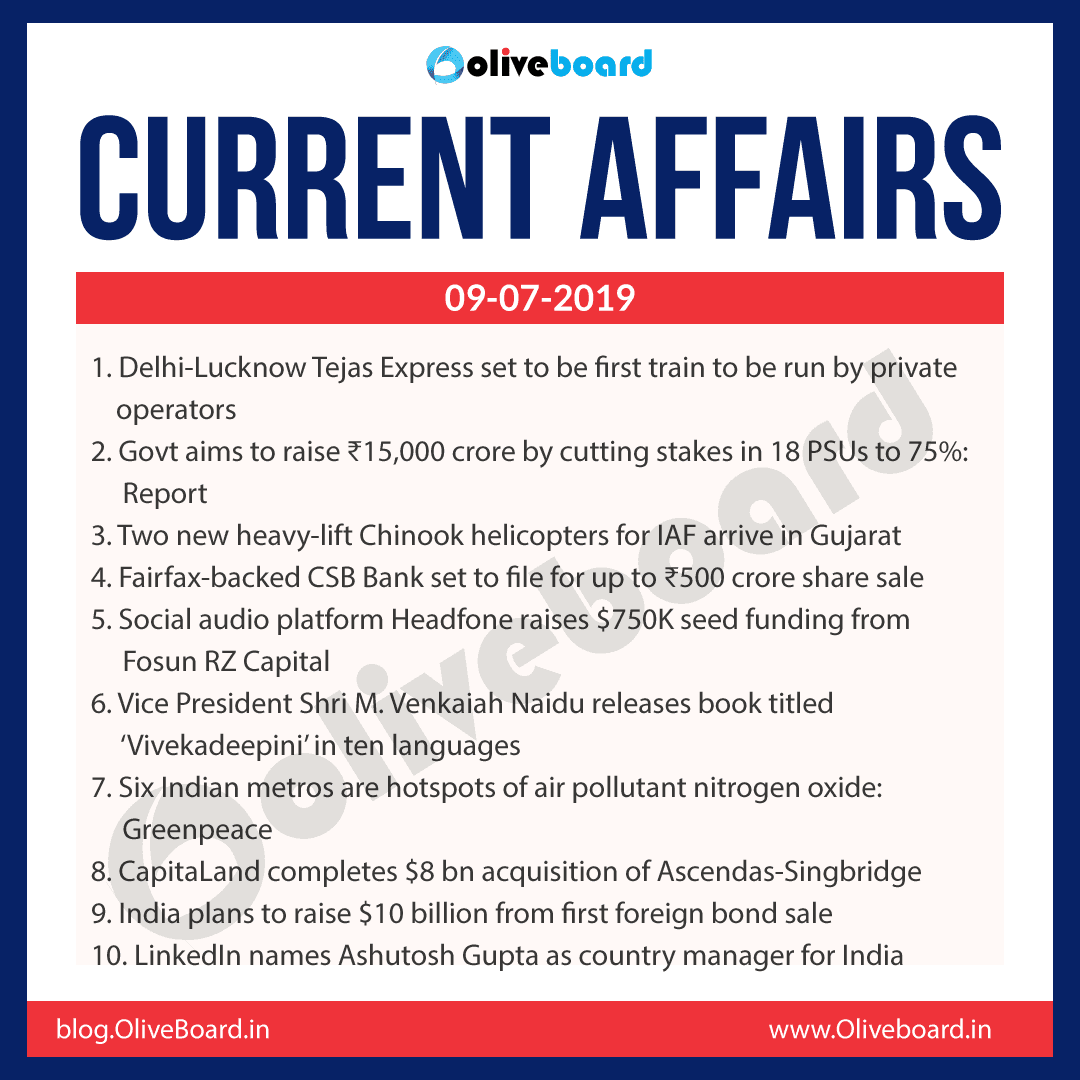 Current Affairs 09 July 2019