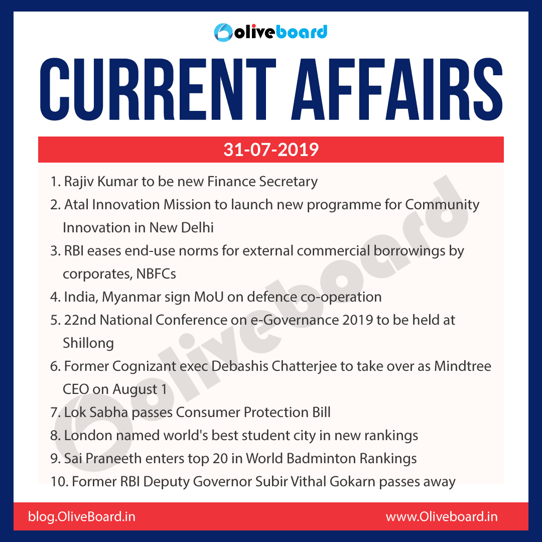 Current Affairs 31 July 2019