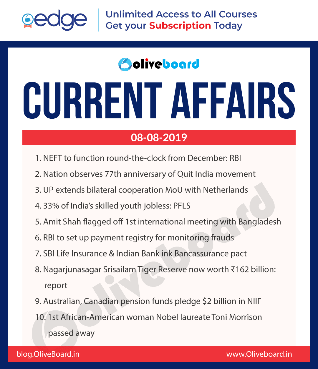Current Affairs 08 Aug 2019