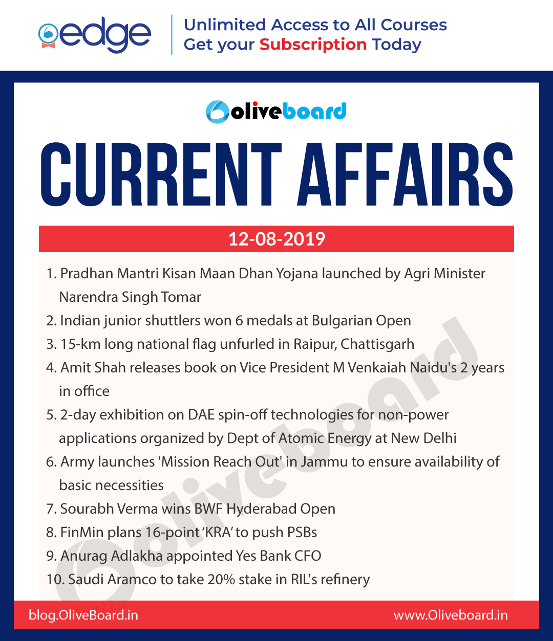 Current Affairs 12 Aug 2019