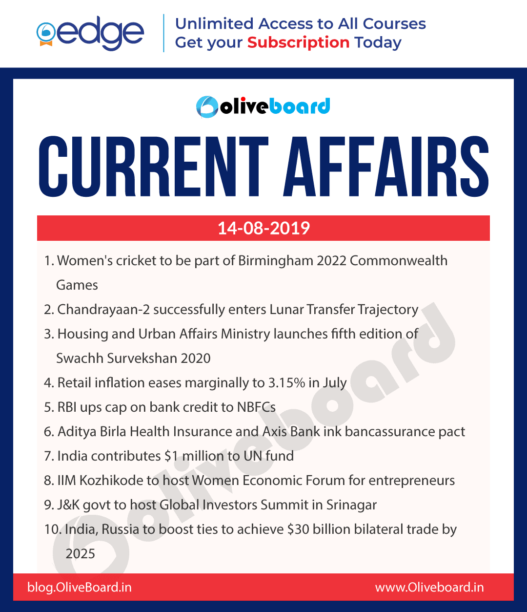Current Affairs 14 Aug 2019