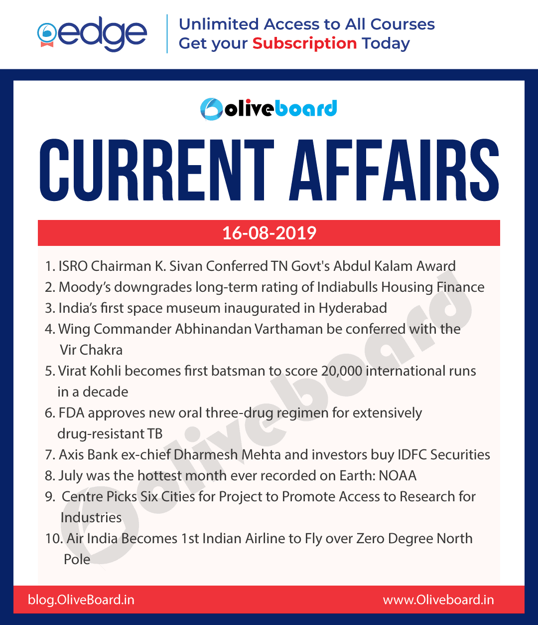 Current Affairs 16 Aug 2019