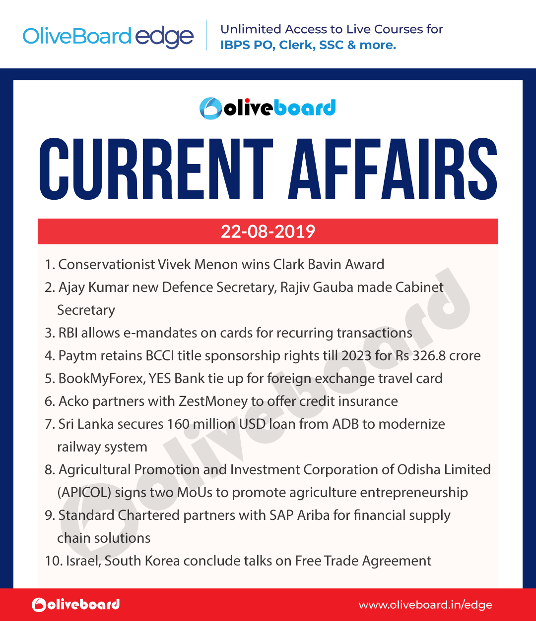 Current Affairs 22 Aug 2019