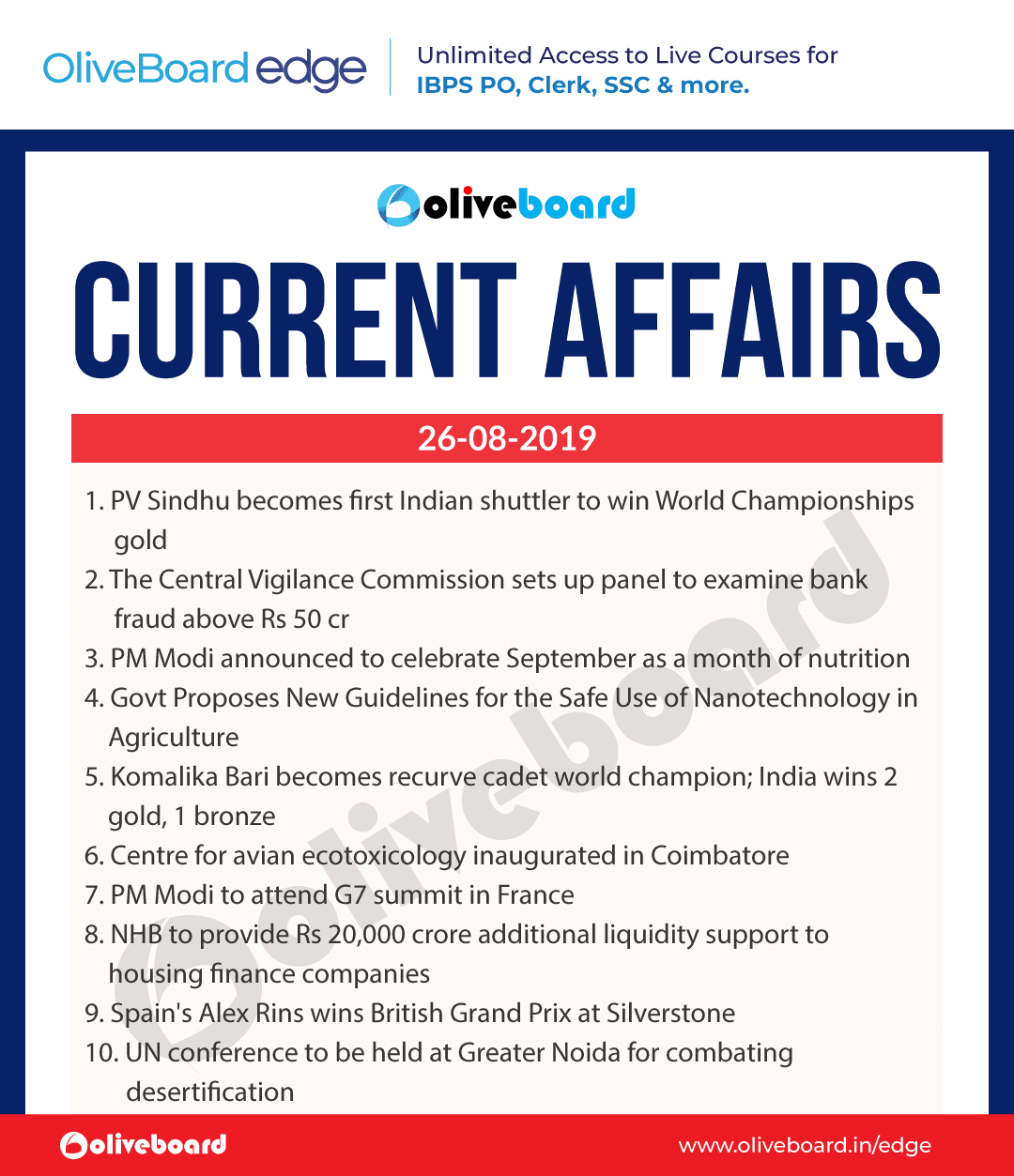 Current Affairs 26 Aug 2019