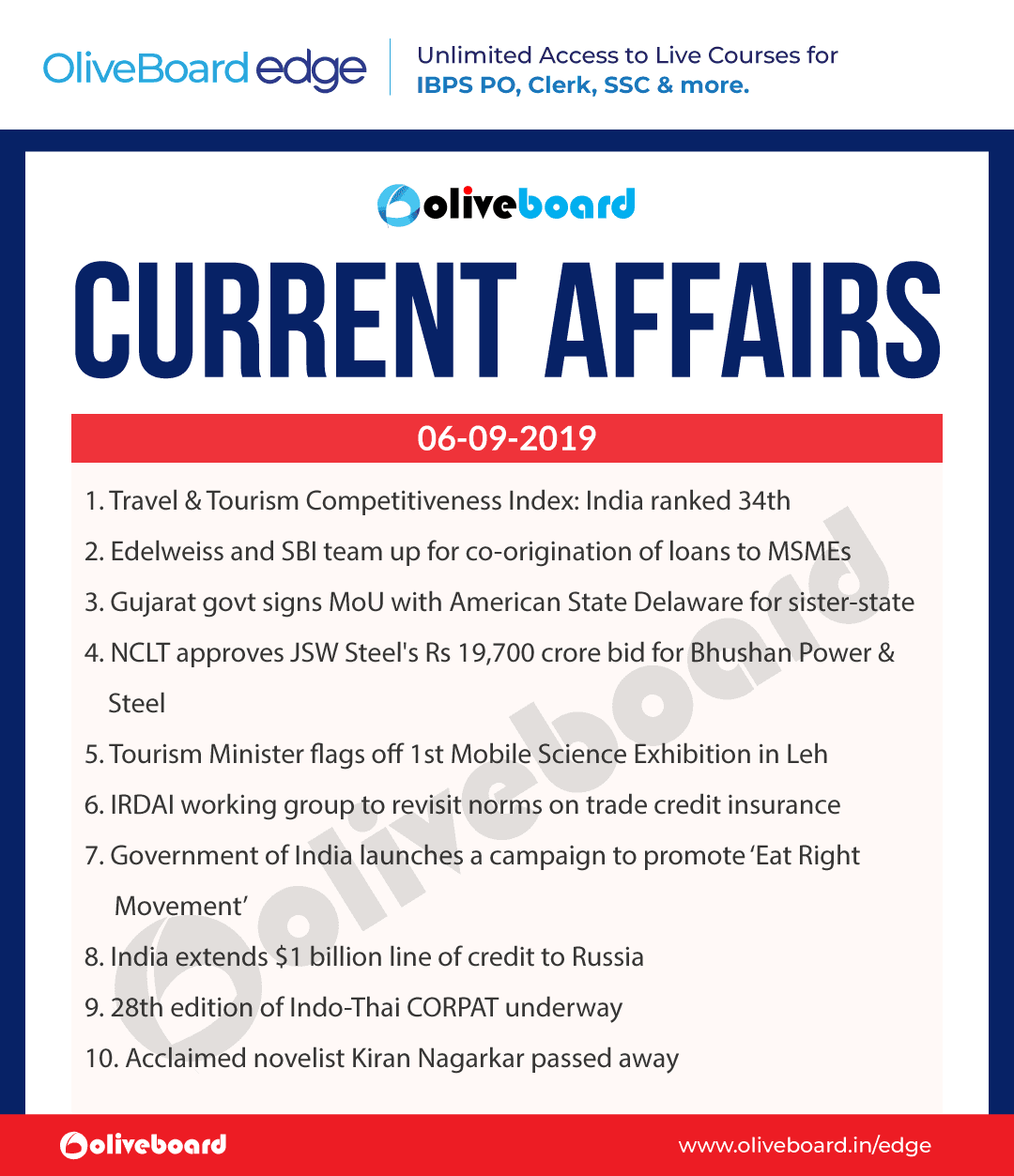 Current Affairs 06 Sep 2019