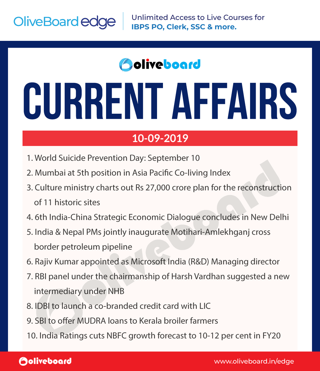 Current Affairs 10 Sep 2019