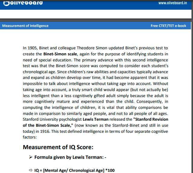 CTET Measurement of Intelligence