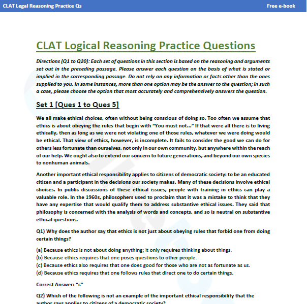 CLAT Logical Reasoning Questions