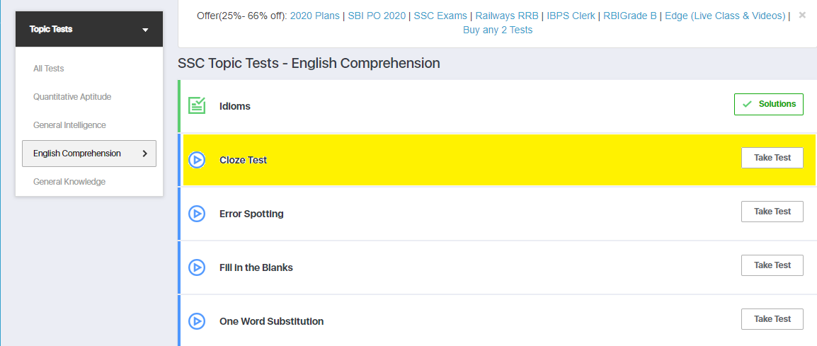 Cloze test for SSC CGL