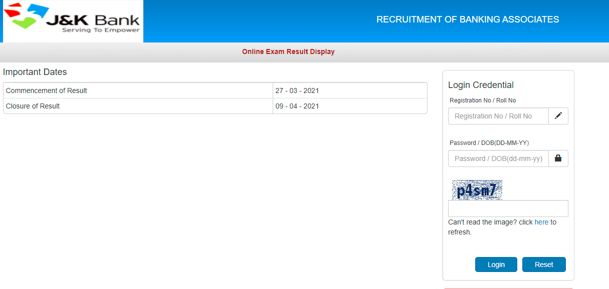 JK Bank Associate Result