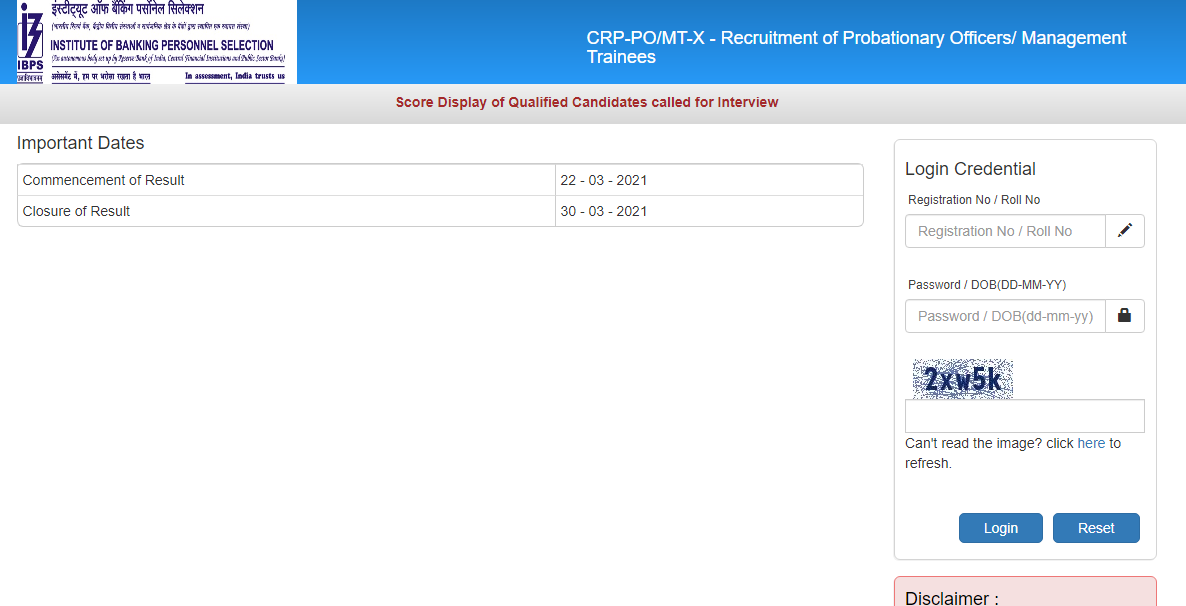 ibps po result interview scorecard