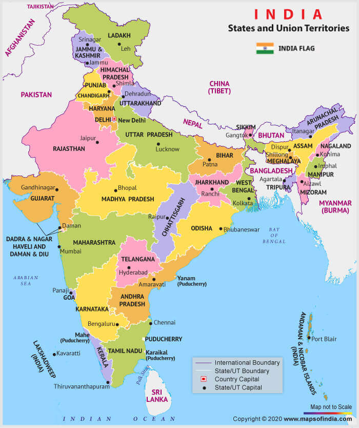 States and Capitals: Political Map of India