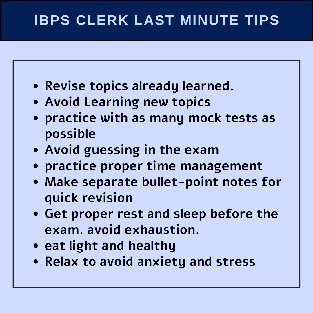 IBPS Clerk Prelims Last Minute Tips