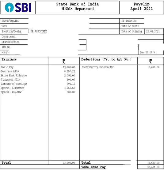 SBI Clerk Salary Slip