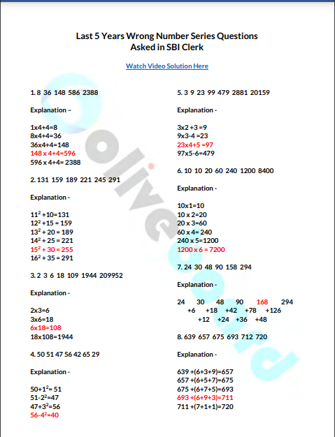 SBI Clerk Wrong Number series questions